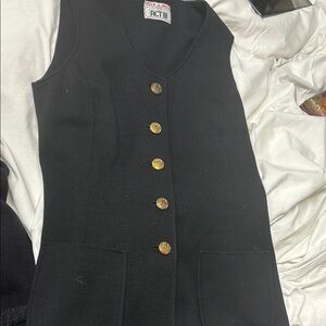 Black Sleeveless Button-Front Knit Vest Top with Gold Buttons